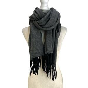 Hannah Rose Cashmere Gray Scarf Fringed Travel Wrap Soft